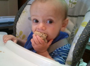 Here I am, munching my egg-free, low-sugar banana muffin for my first birthday.