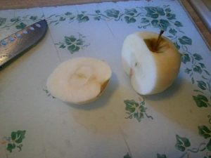 Just lop off the apples "cheeks" for a quick way to core them.