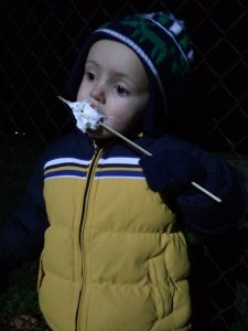 Not only did I get this melty marshmallow all over my face, but I got it on my jacket and my mittens.