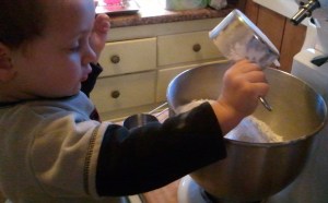Look at how well I can add the flour.