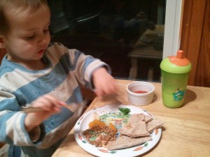 Mama actually made me a cheese quesadilla and served some of the stuffin's on the side. You can see how quickly I'm eating the broccolini.
