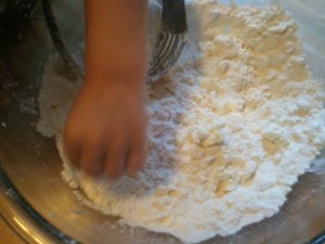 This is what your dough should look like before you add the water. Do YOU see any peas in there?