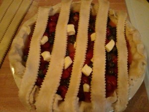 You can see the blueberries and cherries and cubes of butter peeking out like they're behind the bars of a crib.