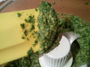 This is a good consistency for pesto, but you can certainly make it thinner with more oil.