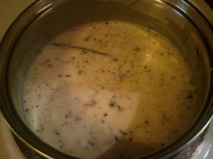 You can see all those lovely vanilla bean seeds, and the pod adds a ton of flavor, too. Just look how thick and creamy it looks already.