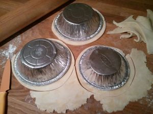 Turn a pie tin over onto the dough and cut the circles a little larger than that.