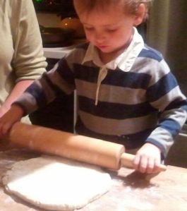 This is a freshly rested disk of dough. It’s such a lovely, stretchy dough that even I could roll it fairly easily (though Mama did help).