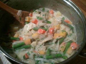 This is the veggie filling. Papa nicked some for a snack before Mama could finish making her pies.