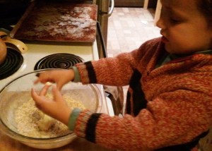 Blend the butter into the topping any way you like. I didn't really care for getting butter all over my fingers.