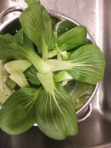 Be sure to rinse the bok choy really well to remove all the dirt.