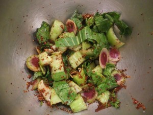 Wear gloves or use a spoon to mix in the spice.