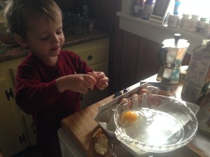 I cracked this egg by myself, and I didn't even break the yolk!