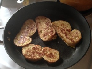 The French toast is super golden, which makes it extra yummy.