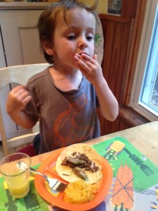 The black-eyed peas and rice are hiding under my tortilla!