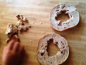 You can eat the part of the bagel you pull from the center.