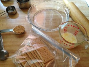 Just graham crackers, melted butter, and a bit of brown sugar is all you need to put together a crust.