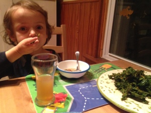 Thats a big plate of kale chips and a little bowl of soup.